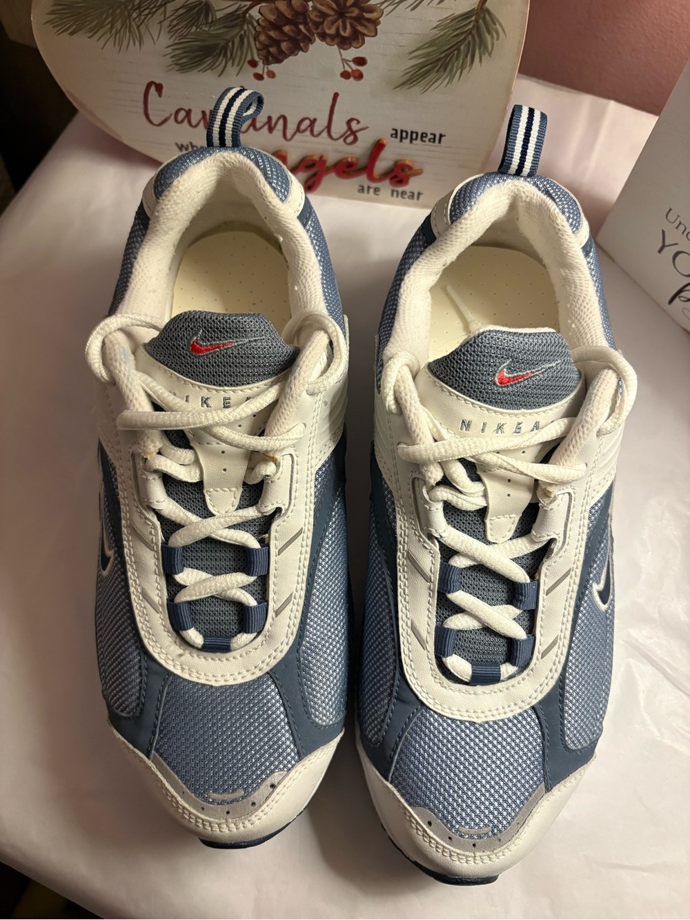 Nike Air Ladies Blue and White Lace-Up Sneakers with Red Swoosh